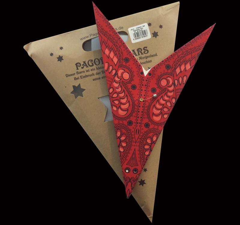 Ganesha rot - Foldable glowing star, paper poinsettia with 9 points, 60 cm